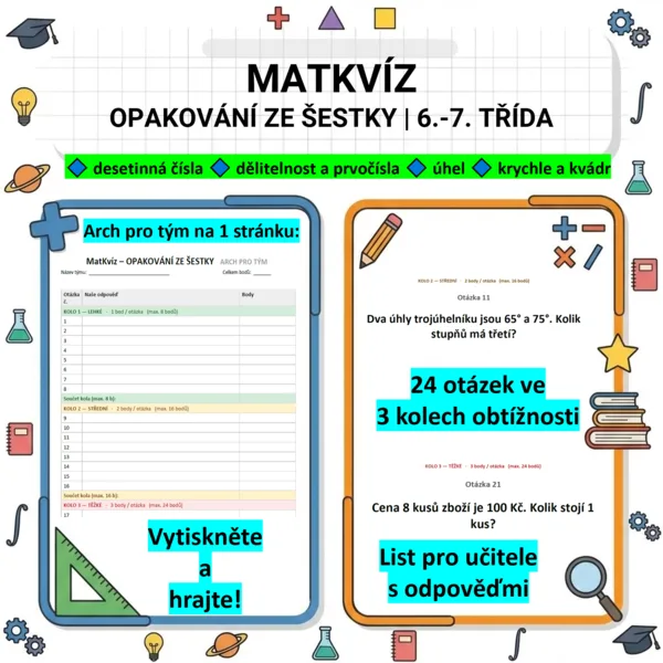 🎯 Matkvíz - Opakování ze šestky | 6.–7. třída