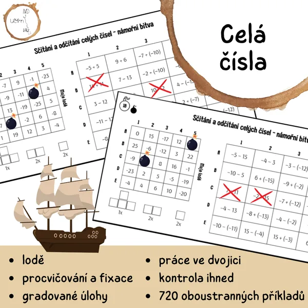 Námořní bitva – sčítání a odčítání celých čísel