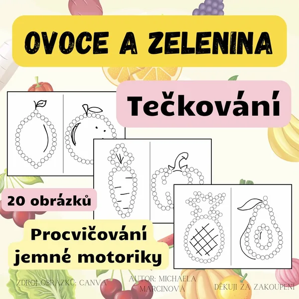 Tečkování - Ovoce a zelenina - 20 obrázků