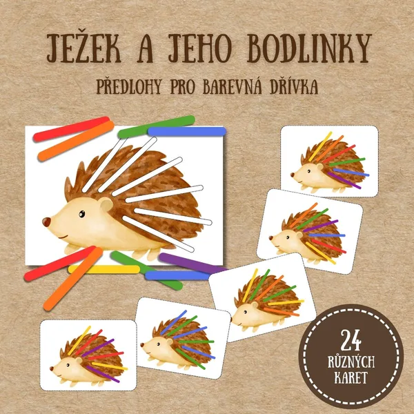 Ježek a jeho bodlinky - předlohy pro barevná dřívka