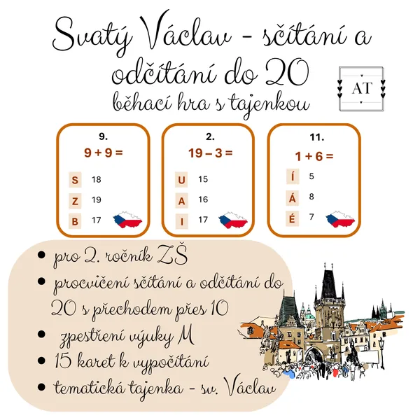 Svatý Václav - sčítání a odčítání do 20 - běhací hra s tajenkou