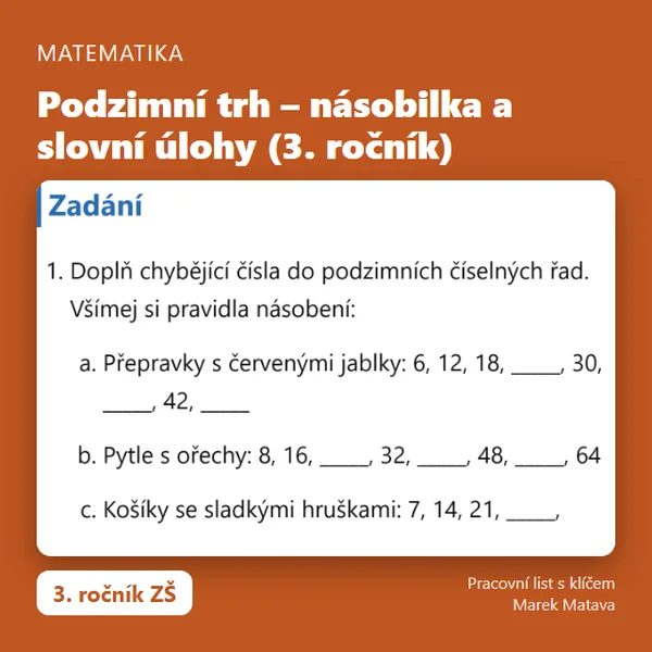 🍎 Podzimní trh – násobilka a slovní úlohy (3. ročník)