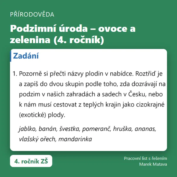 🍐 Podzimní úroda – ovoce a zelenina (4. ročník)