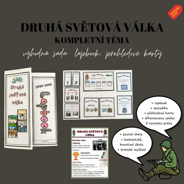 DRUHÁ SVĚTOVÁ VÁLKA: LAPBOOK + PŘEHLEDOVÉ KARTY