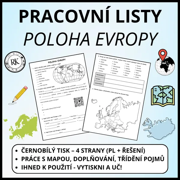 Poloha Evropy - Pracovní list