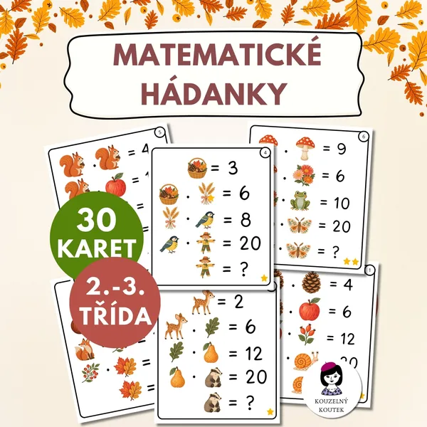 Podzimní matematické hádanky | Rébusy | Šifrování | Násobilka | Násobení
