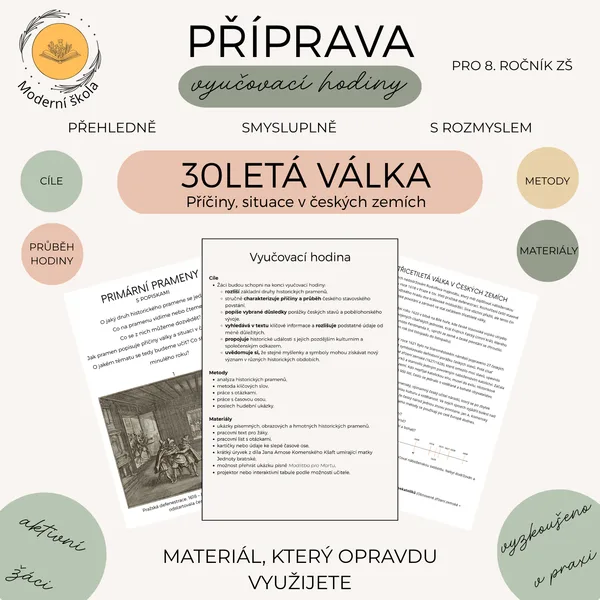 Třicetiletá válka – stavovské povstání, Bílá hora a pobělohorská doba - příprava vyučovací hodiny