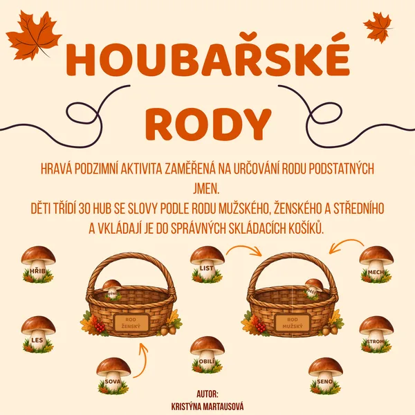 Rody podstatných jmen - Houbařské třídění 🍂🍄