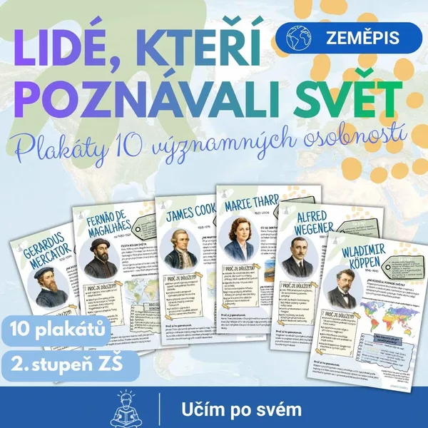 Zeměpis - 10 naučných plakátů, osobnosti geografie, objevitelé a kartografové
