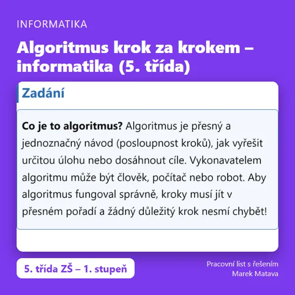 🤖 Algoritmus krok za krokem – informatika (5. třída)