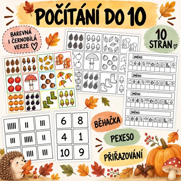 Podzimní počítání do 10 - běhačka, pexeso, ...