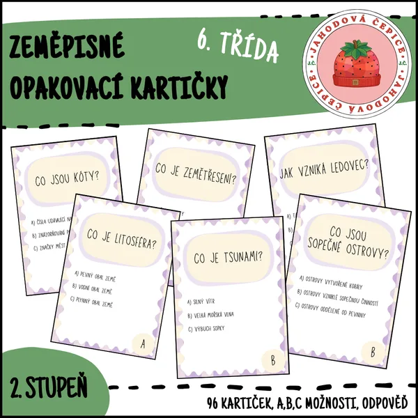 Zeměpisné opakovací kartičky - 6. třída