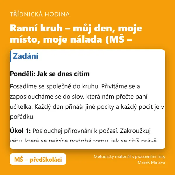 ☀️ Ranní kruh – můj den, moje místo, moje nálada (MŠ)