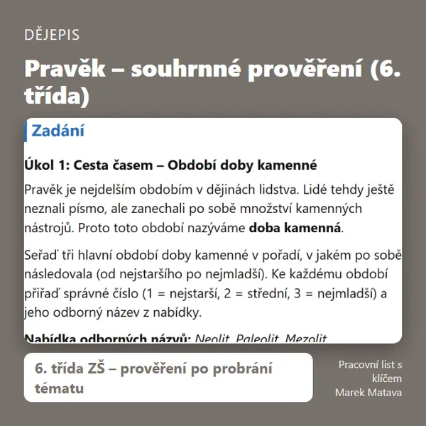 🏹 Pravěk – souhrnné prověření (6. třída)