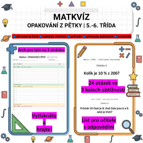 🎯 MatKvíz - Opakování z pětky | 5.–6. třída