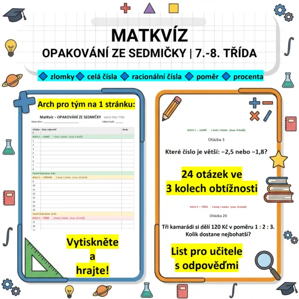 🎯 MatKvíz - Opakování ze sedmičky | 7.–8. třída