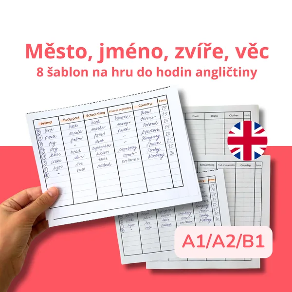 Město, jméno, zvíře, věc: 8 šablon na hru do hodin angličtiny