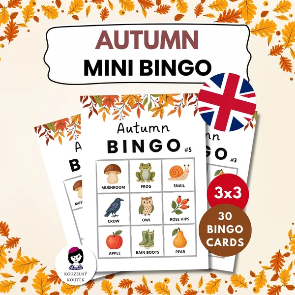 Anglické mini bingo - podzimní hra pro děti | Podzim | Kaštany | Angličtina