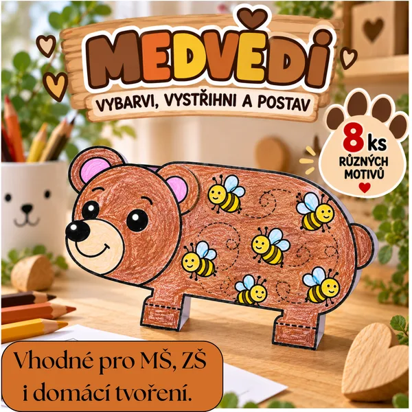 MEDVĚDI – VYBARVI, VYSTŘIHNI A POSTAV 🐻✂️