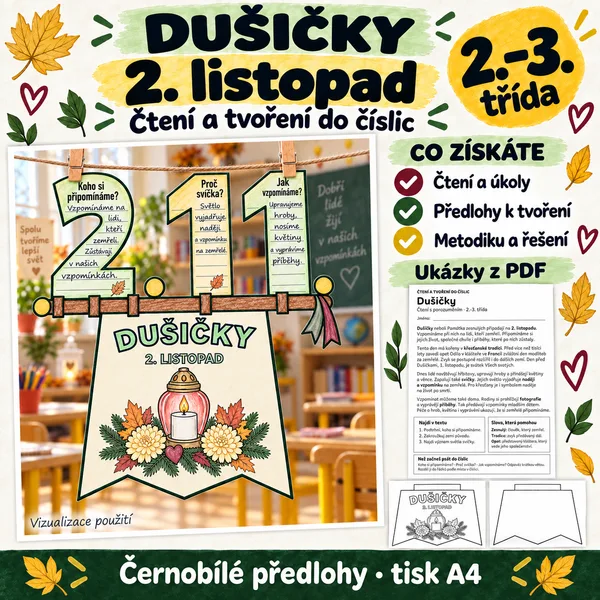Čtení a tvoření do číslic - Dušičky - 2. listopad