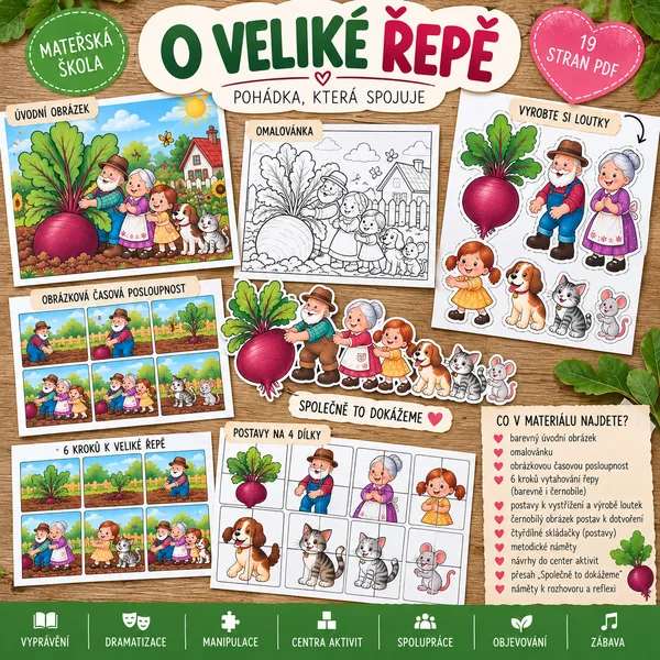 O veliké řepě – pohádka, posloupnost, loutky, skládačky a centra aktivit