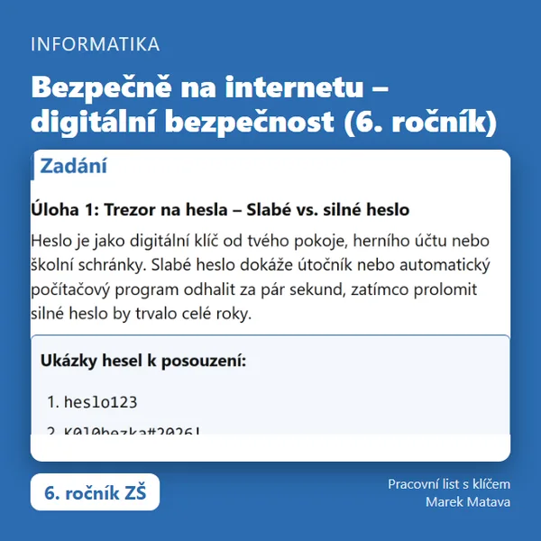 🔒 Bezpečně na internetu – digitální bezpečnost (6. ročník)