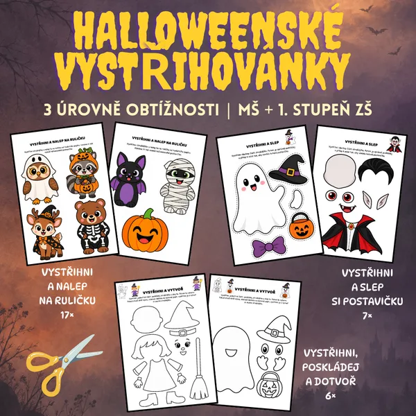 🎃 HALLOWEENSKÉ VYSTŘIHOVÁNKY | 3 ÚROVNĚ OBTÍŽNOSTI | MŠ + 1. STUPEŇ ZŠ