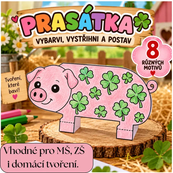 PRASÁTKA – VYBARVI, VYSTŘIHNI A POSTAV 🐷✂️