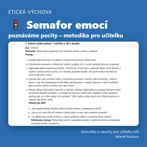 🚦 Semafor emocí – poznáváme pocity – metodika pro učitelku (MŠ)