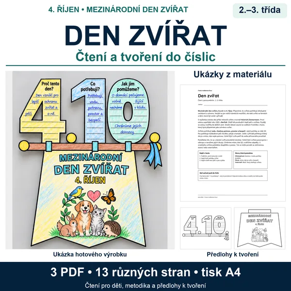 Čtení a tvoření do číslic – Mezinárodní den zvířat – 4. říjen