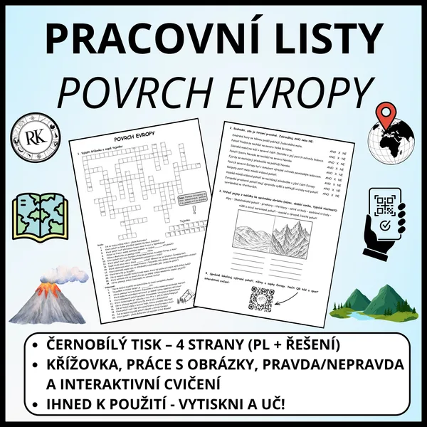 Povrch Evropy - Pracovní list