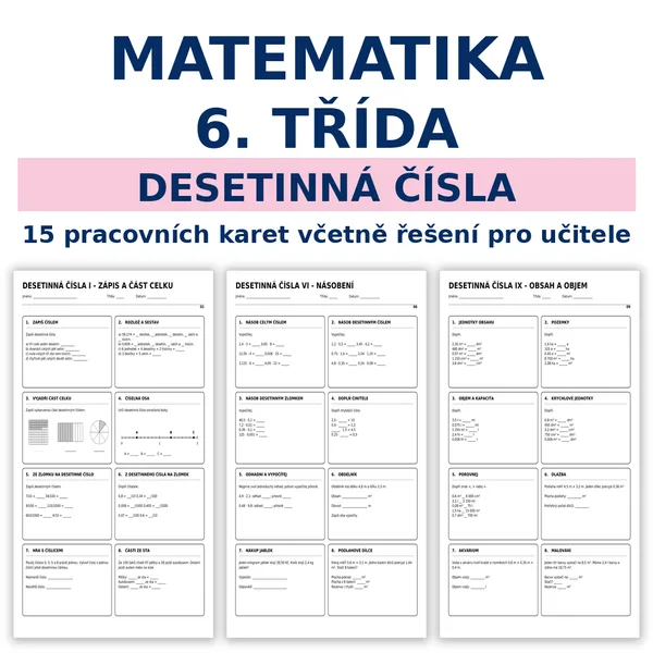 Desetinná čísla – 15 pracovních karet pro 6. třídu