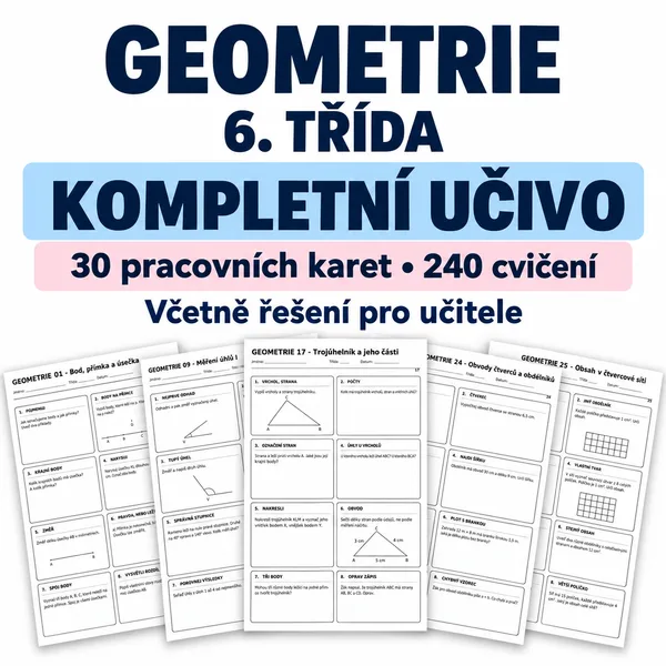 Geometrie pro 6. třídu – 30 pracovních karet s řešením