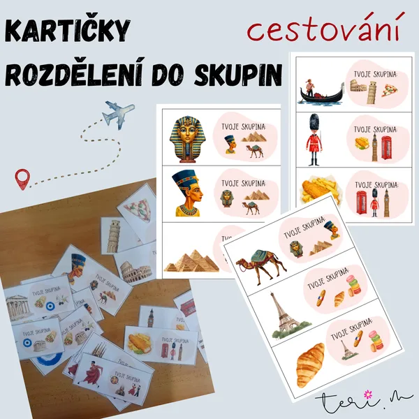 KARTIČKY K ROZDĚLENÍ DO SKUPIN - téma CESTOVÁNÍ