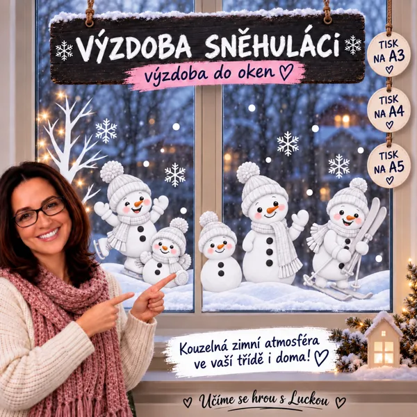 Výzdoba do oken - SNĚHULÁCI - OBOUSTRANNÁ