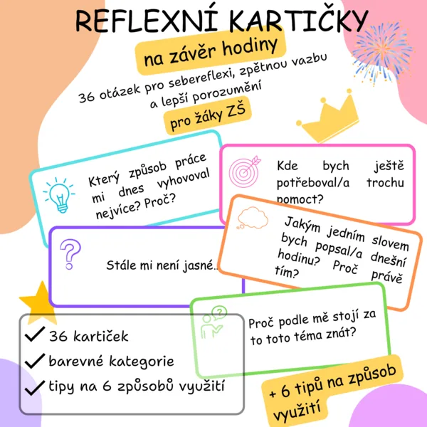 Reflexní kartičky na závěr hodiny