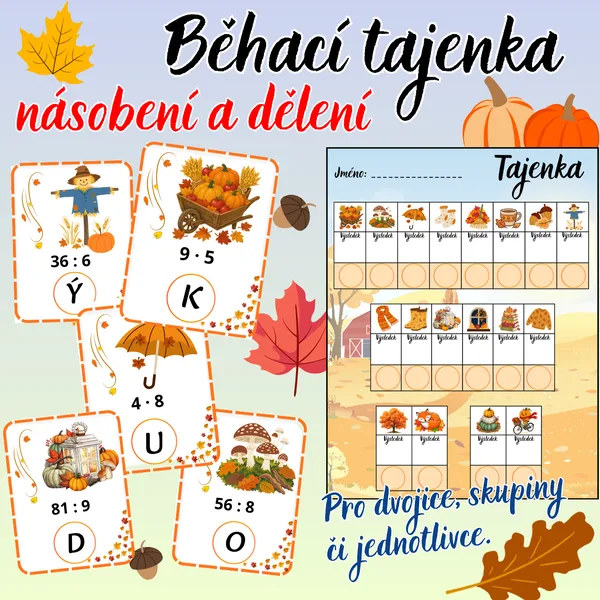 Běhací tajenka / Běhací příklady – násobení a dělení / malá násobilka