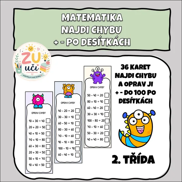 Najdi chybu - Sčítání a odčítání do 100 po desítkách