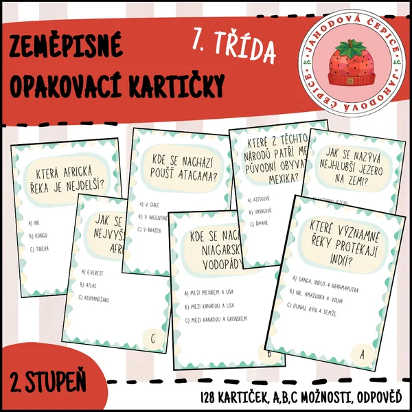 Zeměpisné opakovací kartičky - 7. třída