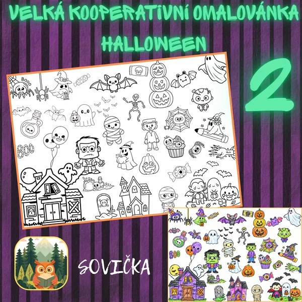 🎃Velká kooperativní omalovánka – Halloween 2 | Společné vybarvování pro děti🎃