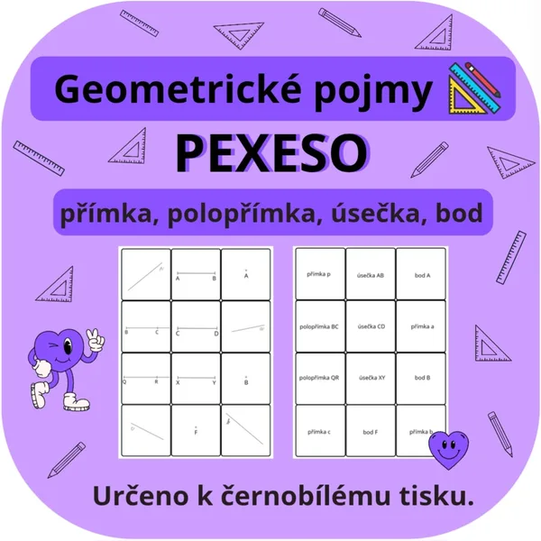 Geometrické pojmy (přímka, polopřímka, úsečka, bod)- PEXESO