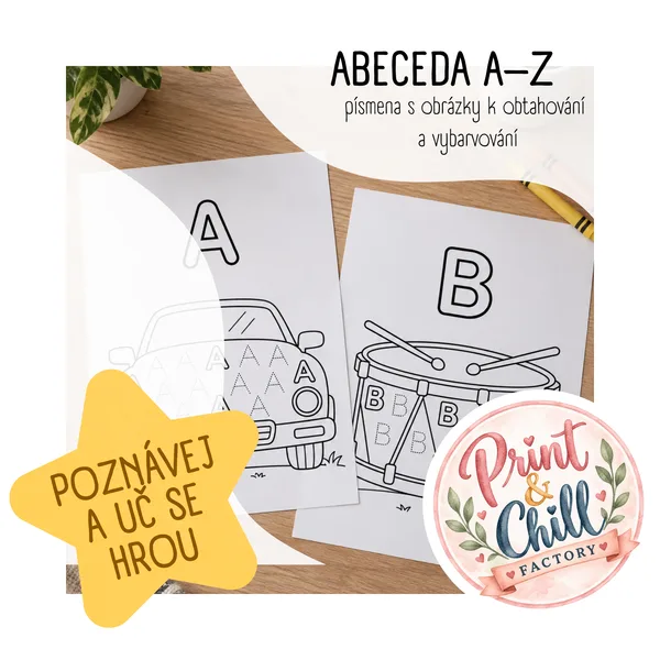 ABECEDA A–Z – písmena s obrázky k obtahování a vybarvování ✏️🎨