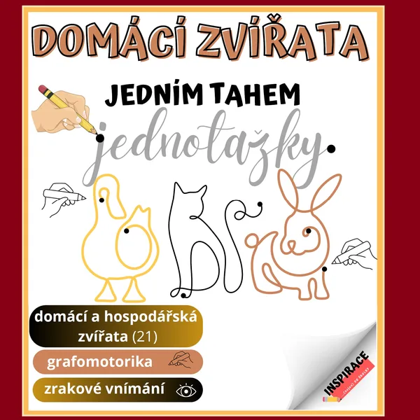 JEDNOTAŽKY Domácí/ hospodářská zvířata (grafomotorika) 🐷🐱🐶