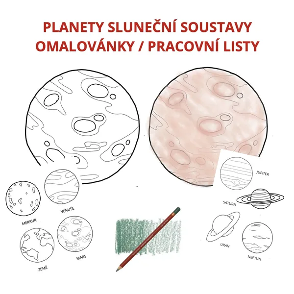 Planety Sluneční soustavy - omalovánky/pracovní list (autorské ilustrace)