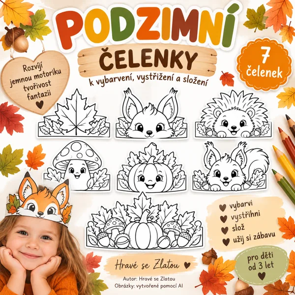 Podzimní čelenky k vybarvení, vystřižení a složení