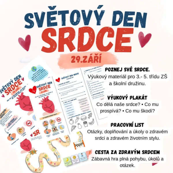Světový den srdce - výukový plakát, pracovní list, hra