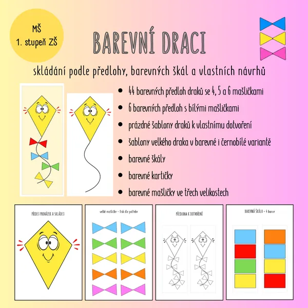 Barevní draci - skládání podle předlohy, barevných škál, náměty na aktivity