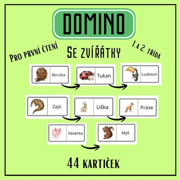 Domino se zvířátky pro prvotní čtení