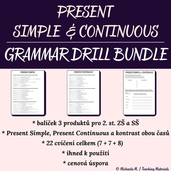 Present Simple + Present Continous - grammar drill BUNDLE