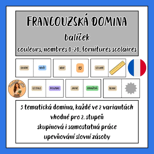 FRANCOUZSKÁ DOMINA - balíček - couleurs, nombres 0-20, fornitures scolaires